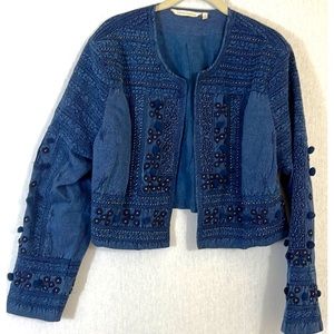 Soft Surroundings Theodora Indigo Blue Embroidered Beaded Crop Bolero Jacket XL